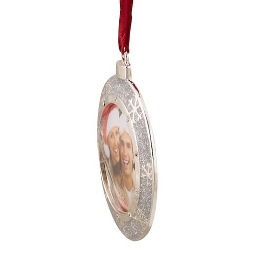 3.25" Silver-Plated Photo Frame Christmas Ornament with European Crystals